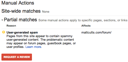Google Displays Manual Webspam Actions Taken