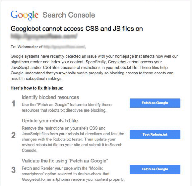 Google Search Console Warning
