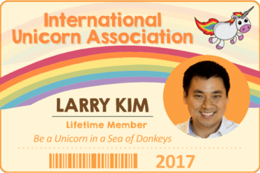International Unicorn Association Badge for Larry Kim