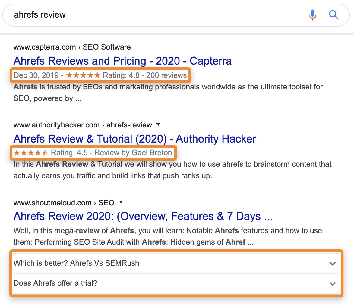 ahrefs review SERP