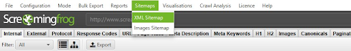 creating website sitemap in screaming frog