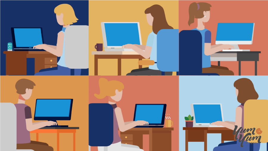 six individuals working on their computer