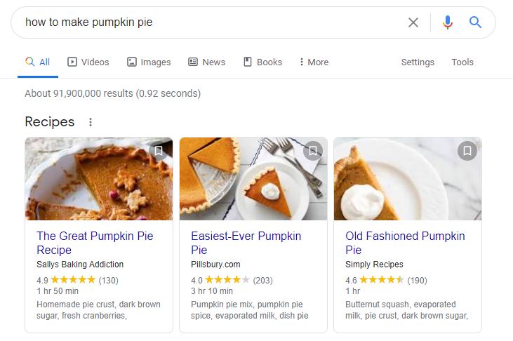 how to make pumpkin pie SERP