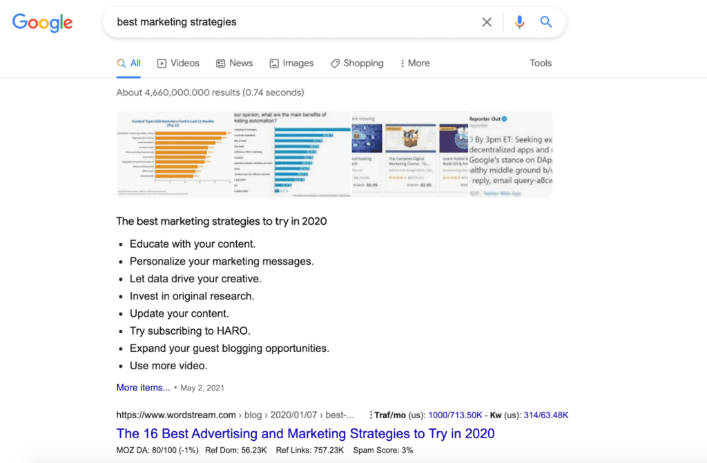 best marketing strategies SERP