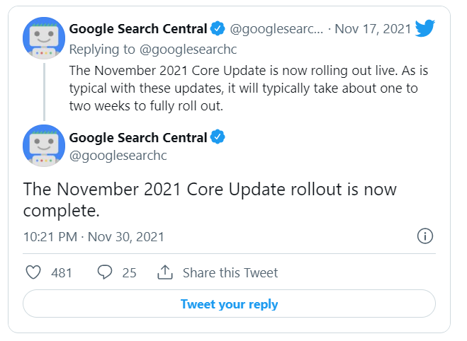 Google Search Console tweet