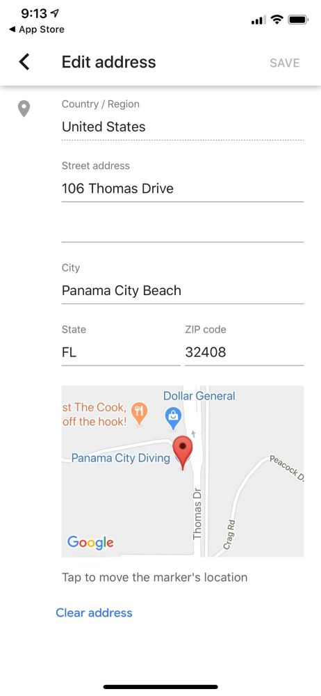 changing address on google my business mobile app
