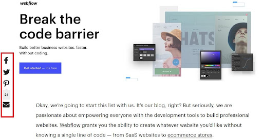example of third-party social share buttons